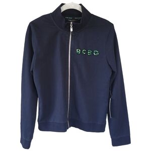 BCBG MaxAzria Women’s Sz M Sequin Logo Full Zip Sweatshirt Jacket Black